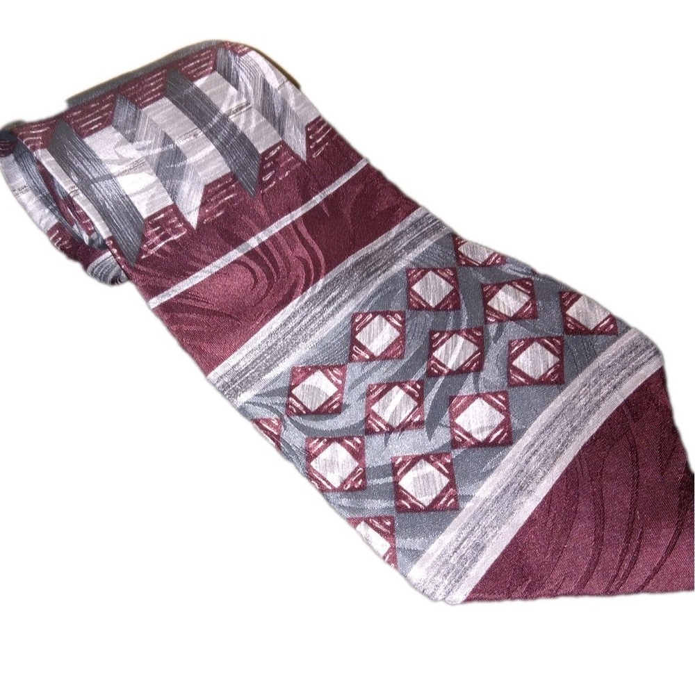 Zylos George‎ Machado Mens Formal Necktie 56"Lx4"W Maroom Silver Grey Neck Tie